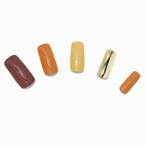 Monochromatic Neutral Long Square Vegan Faux Nail Set - 24 Pack,
