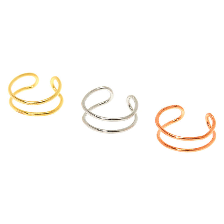 Mixed Metal Double Row Faux Cartilage Hoop Earrings - 3 Pack,