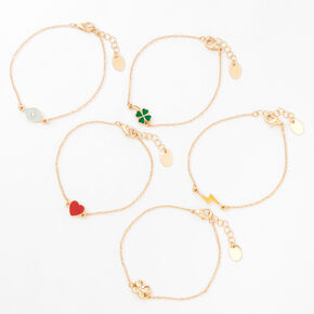 Gold Lucky Charms Chain Bracelet Set - 5 Pack,