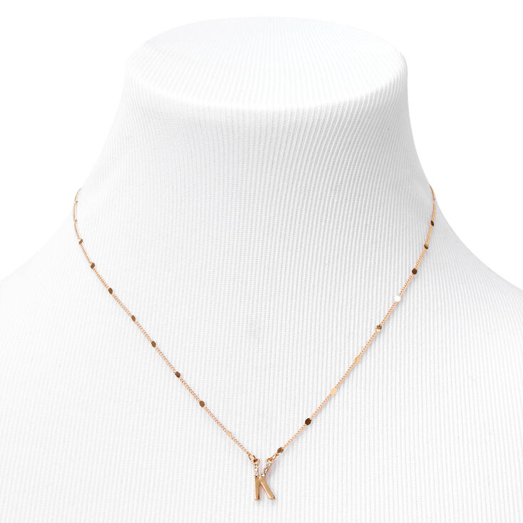 Gold-tone Half Stone Initial Pendant Necklace - K,