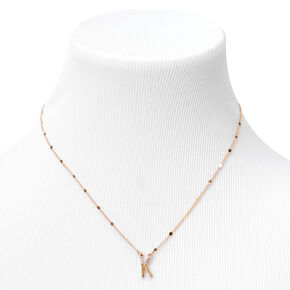 Gold Half Stone Initial Pendant Necklace - K,