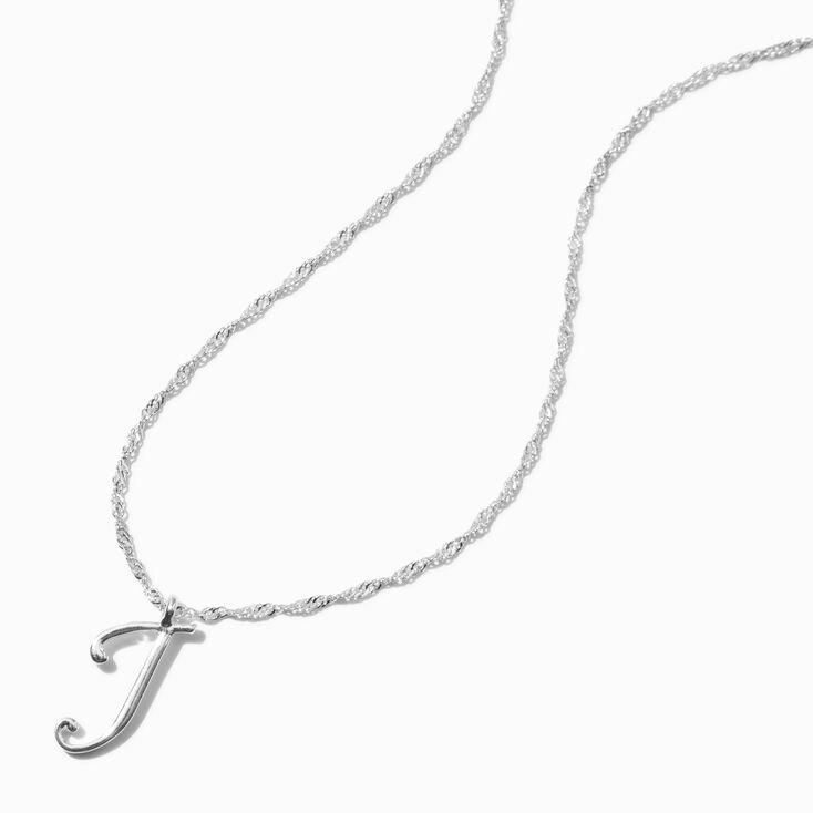 Silver Large Script Initial Pendant Necklace - J,