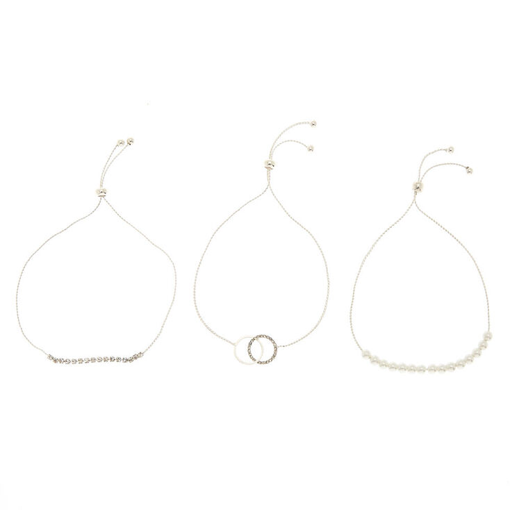 Silver Embellished Adjustable Bracelets - 3 Pack,