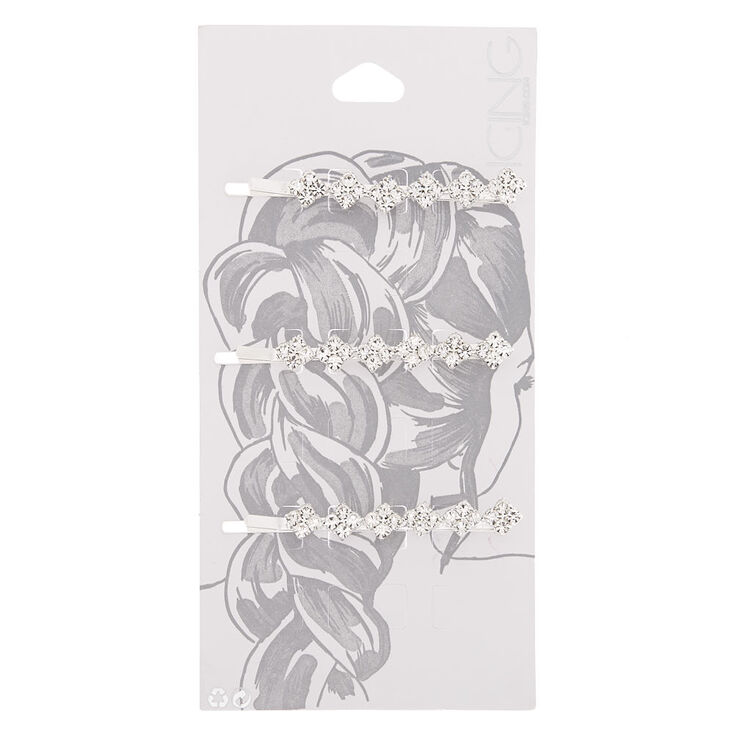 Silver Rhinestone Diamond Bobby Pins - 3 Pack,