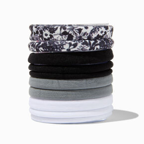 Black &amp; White Floral Rolled Hair Ties - 10 Pack,