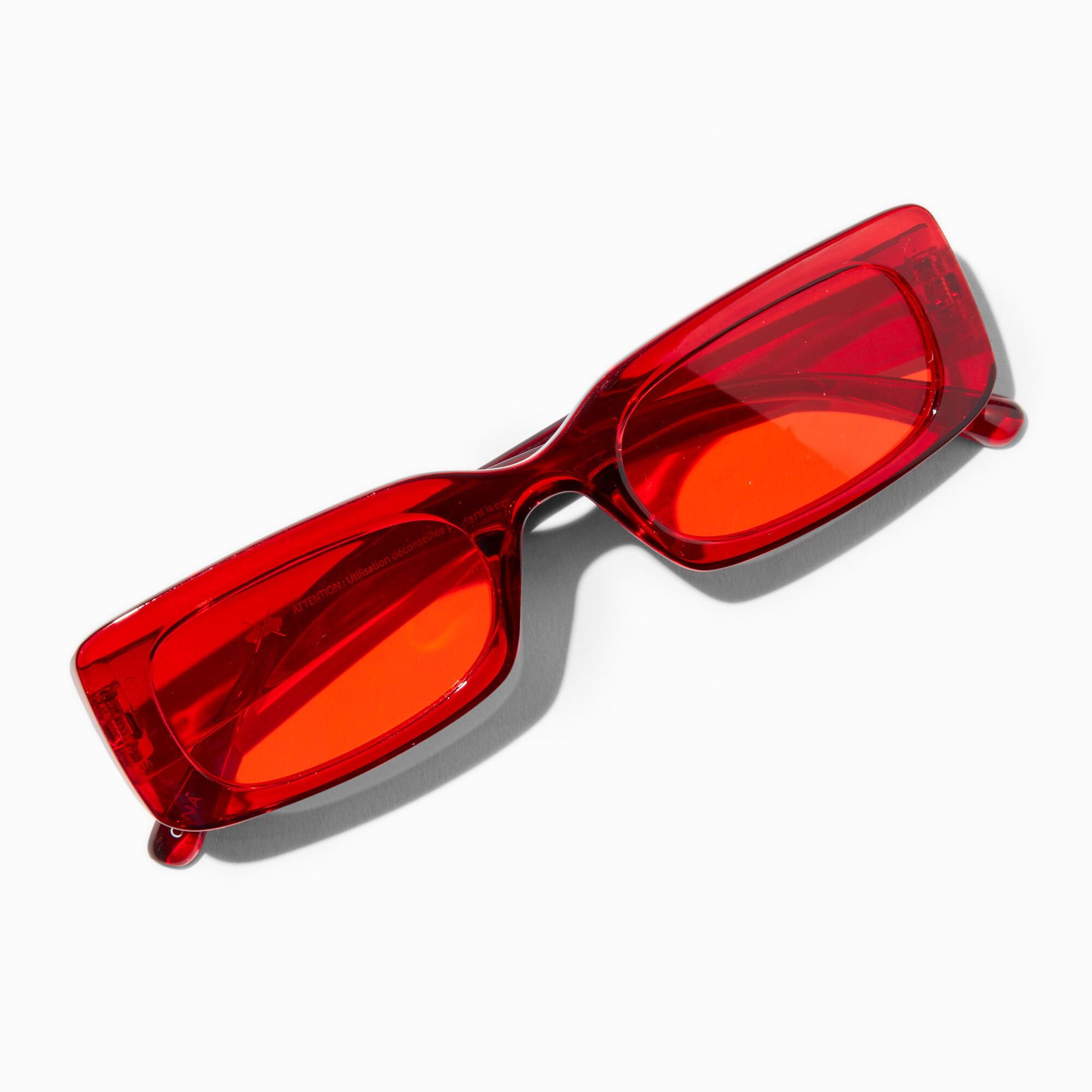Translucent Red Rectangular Frame Sunglasses Icing US