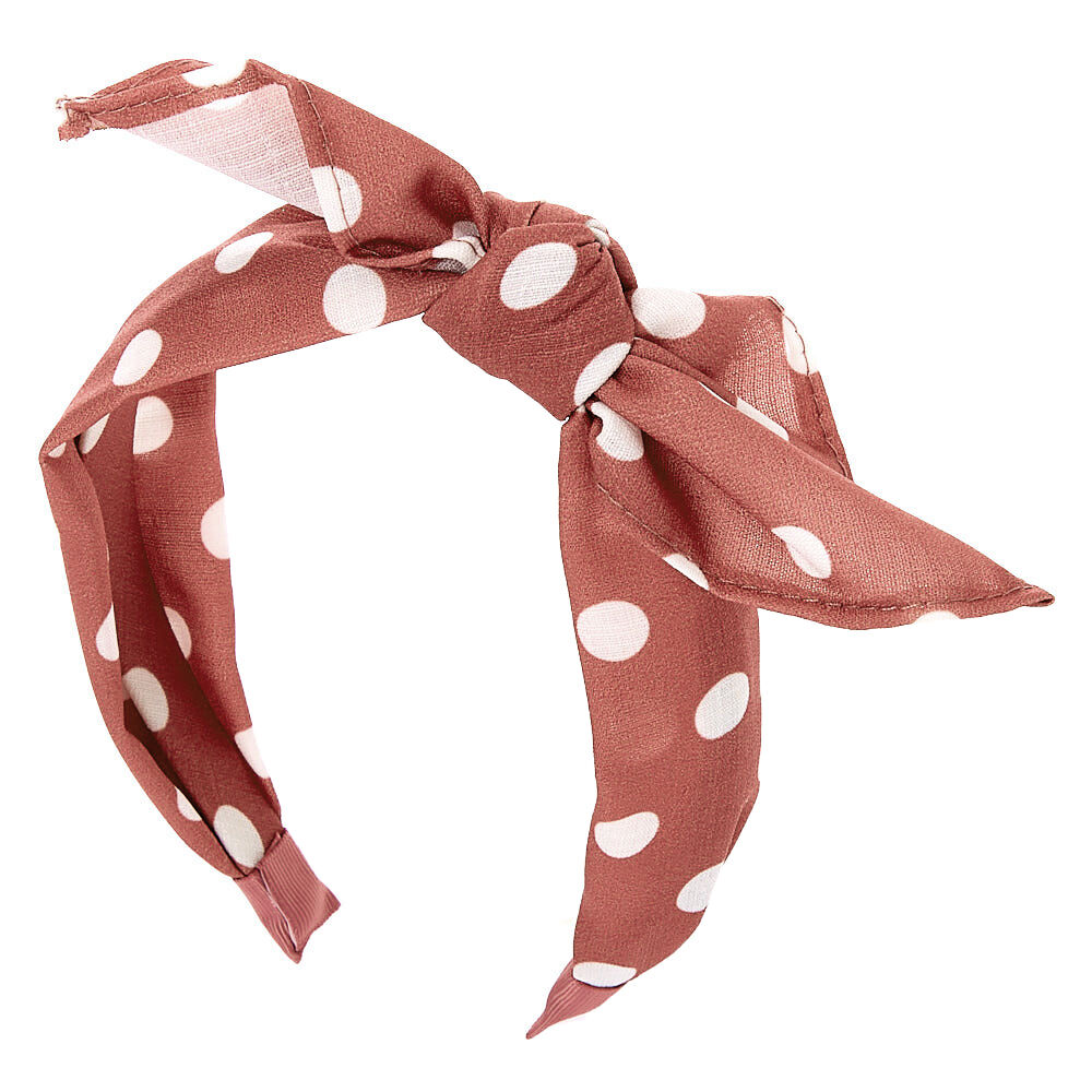 Polka Dot Knotted Bow Headband Mauve Icing US