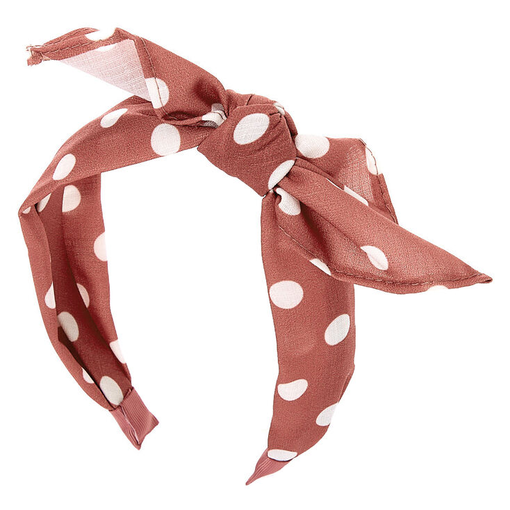 Polka Dot Knotted Bow Headband - Mauve,