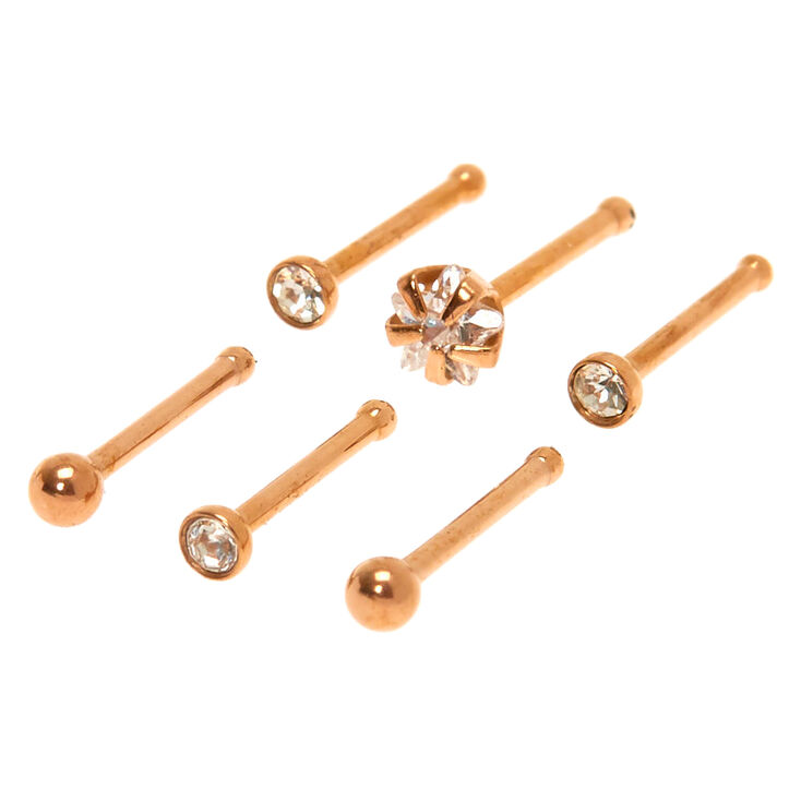 Rose Gold 20G Crystal Star Nose Studs - 6 Pack,