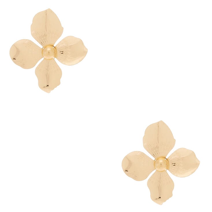 Gold 2" Flower Stud Earrings,