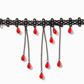 Dripping &#39;Blood&#39; Black Lace Choker Necklace,