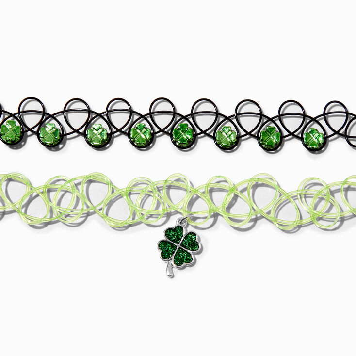Silver &amp; Black Shamrock Mixed Choker Necklaces - 2 Pack,