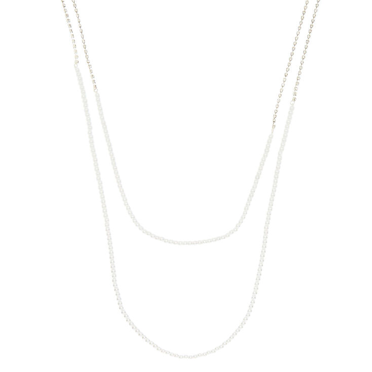 Pearl & Glass Rhinestone Multi Strand Necklace,