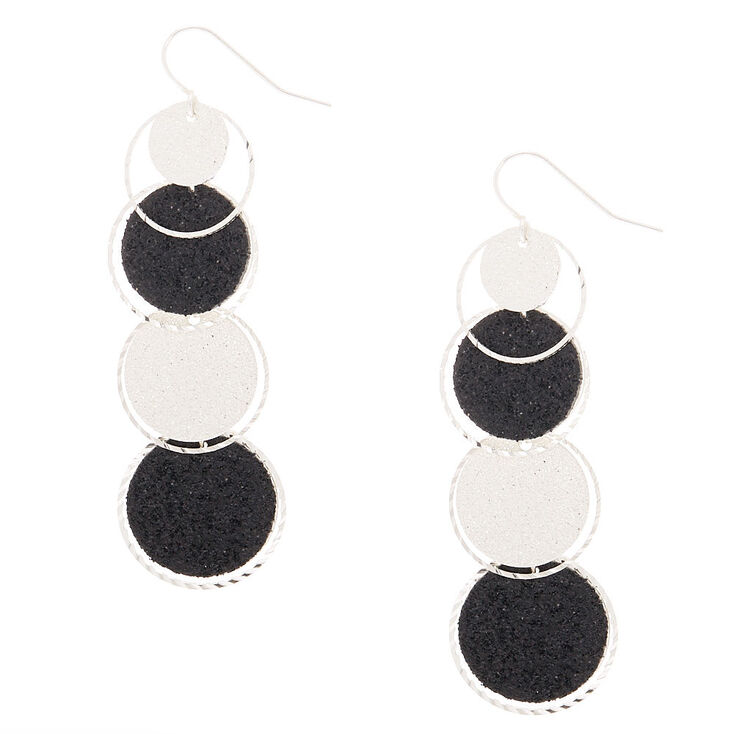 2" Glitter Disk Drop Earrings - Black,