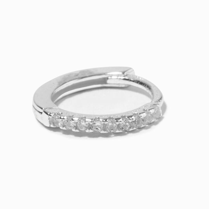 Sterling Silver One 8MM Cubic Zirconia Pav&eacute; Hoop Earring,