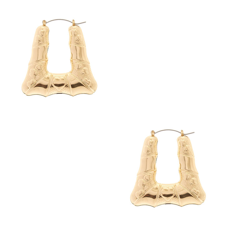 Gold Tone Flared Bamboo Squared Hoop Earrings,