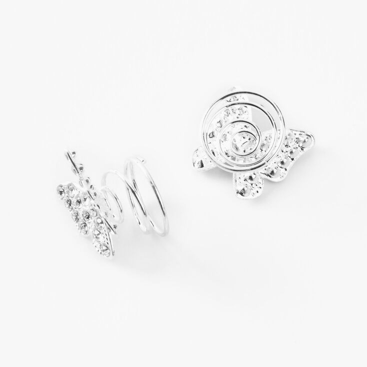 Silver Butterfly Rhinestone Hair Spinners - 6 Pack,