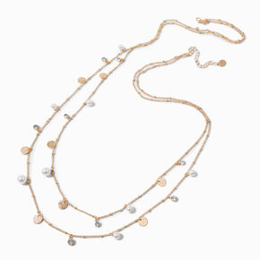 Gold-tone Coin &amp; Crystal Multi-Strand Necklace,