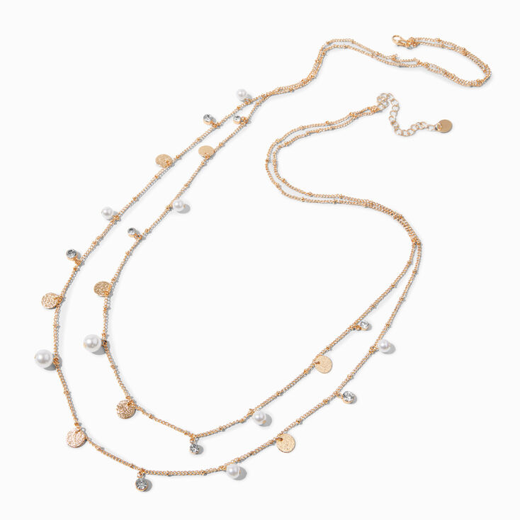 Gold-tone Coin &amp; Crystal Multi-Strand Necklace,