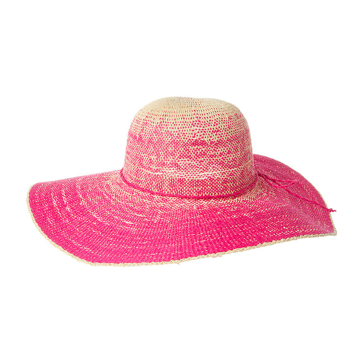Straw Floppy Hat with Cord Bow Trim - Pink,