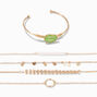 Gold &amp; Green Cuff &amp; Chain Bracelet Set - 5 Pack,