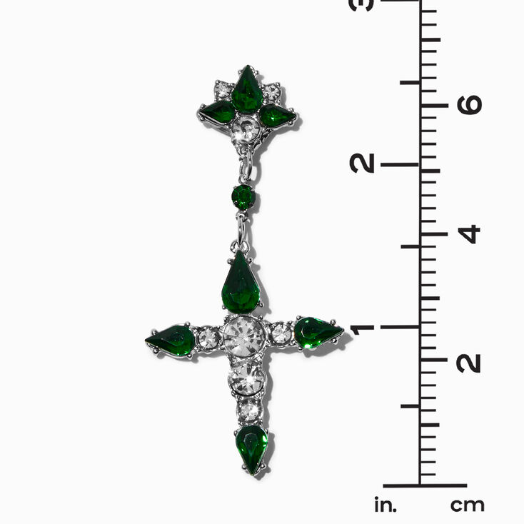 Faux Emerald Cross 2.5&quot; Drop Earrings ,