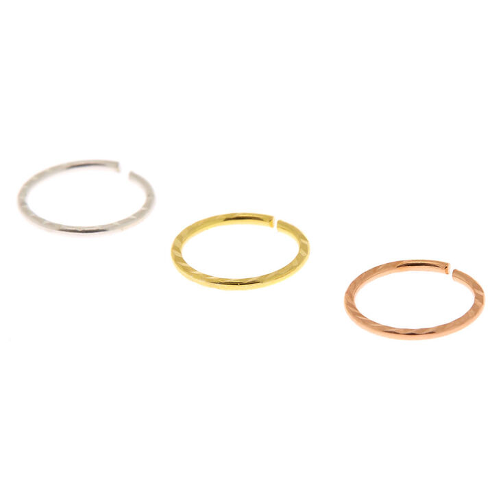 Mixed Metal Sterling Silver 22G Textured Cartilage Hoop Earrings - 3 Pack,