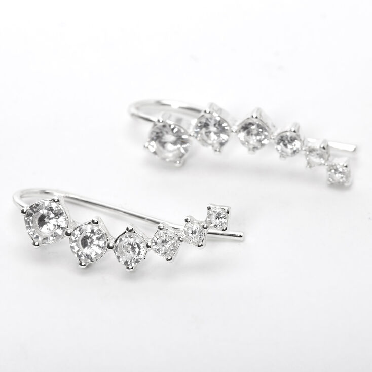 Silver 1" Cubic Zirconia Embellished Ear Crawler Earrings,