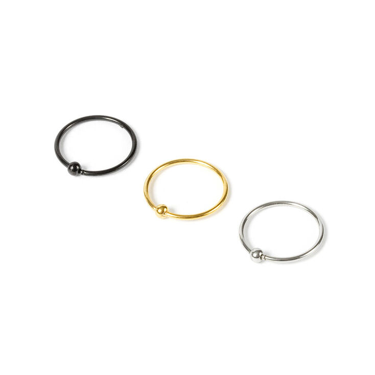 20G Beaded Nose Hoop Rings Set of 3,