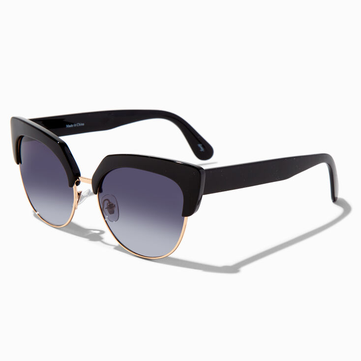 Black Retro Browline Black Lerns Sunglasses,