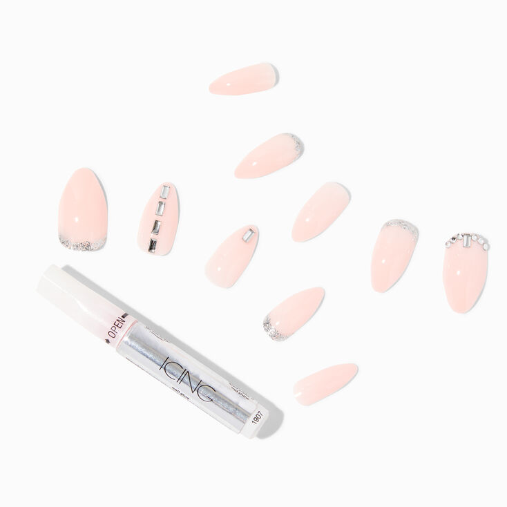 Nude Sequin Bling Stiletto Vegan Faux Nail Set - 24 Pack,