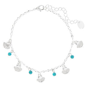 Silver Beaded Seashell Chain Anklet - Turquoise,