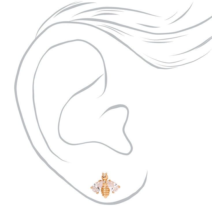Gold Cubic Zirconia Bee Stud Earrings,