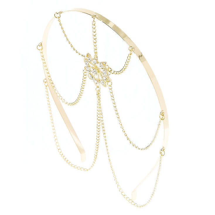 Gold tone Filigree Flower Headchain Headband,