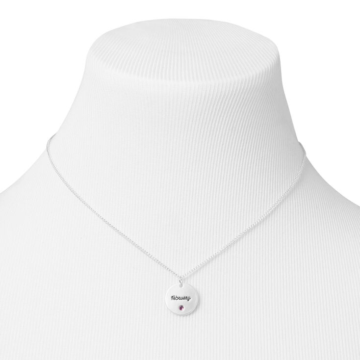 Silver Birthstone Color Tag Pendant Necklace - February,