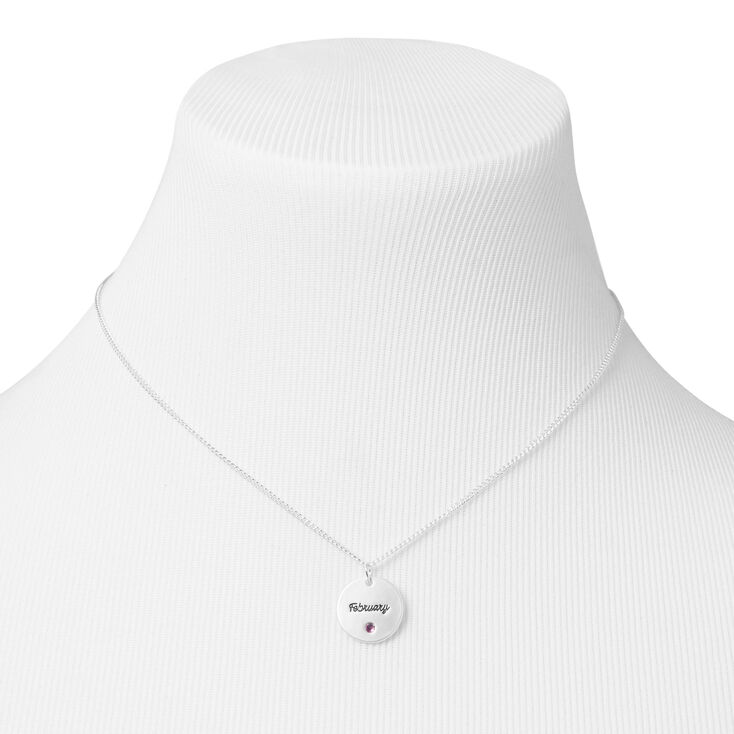 Silver Birthstone Color Tag Pendant Necklace - February,