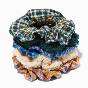 Plaid Flannel &amp; Sherpa Hair Scrunchies - 5 Pack,