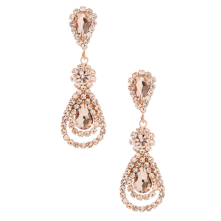 Rose Gold 2" Petal Teardrop Drop Earrings,