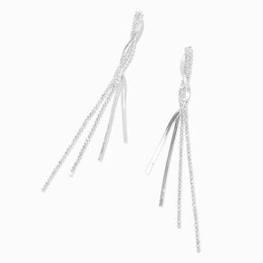 Silver Herringbone Twist 4&quot; Linear Drop Earrings,