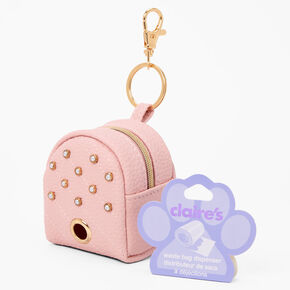 Pearl Studded Pink Dog Waste Bag Dispenser Keychain,