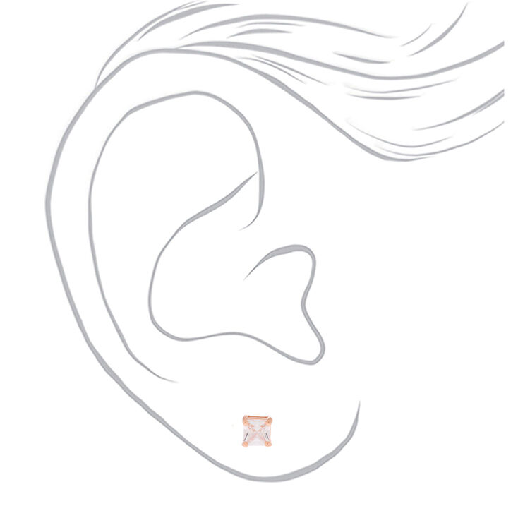 18kt Rose Gold Plated Cubic Zirconia Square Stud Earrings - 5MM,