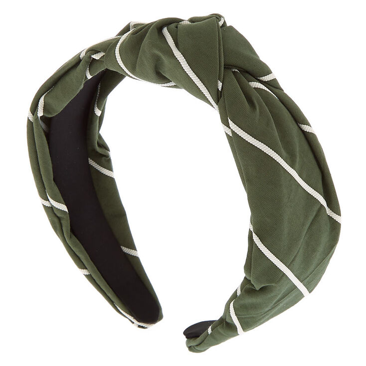 Striped Knotted Headband - Olive Green,