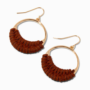 Brown Faux Suede Woven 1&#39;&#39; Gold Drop Earrings,