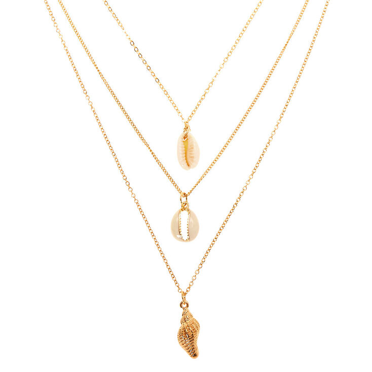 Gold Shell Multi Strand Necklace,