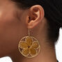Gold-tone Raffia Flower Disc 3&quot; Drop Earrings,