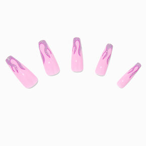 Hot Pink Flame Squareletto Vegan Faux Nail Set - 24 Pack,