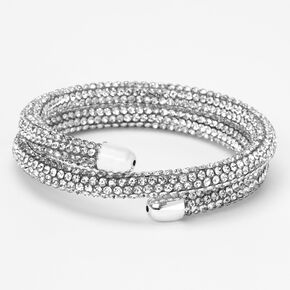Silver Paved Crystal Coil Wrap Bracelet,