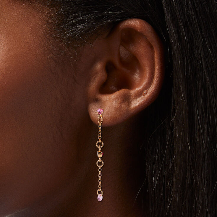 Pink Cubic Zirconia Gold-tone 1.5&quot; Drop Earrings,