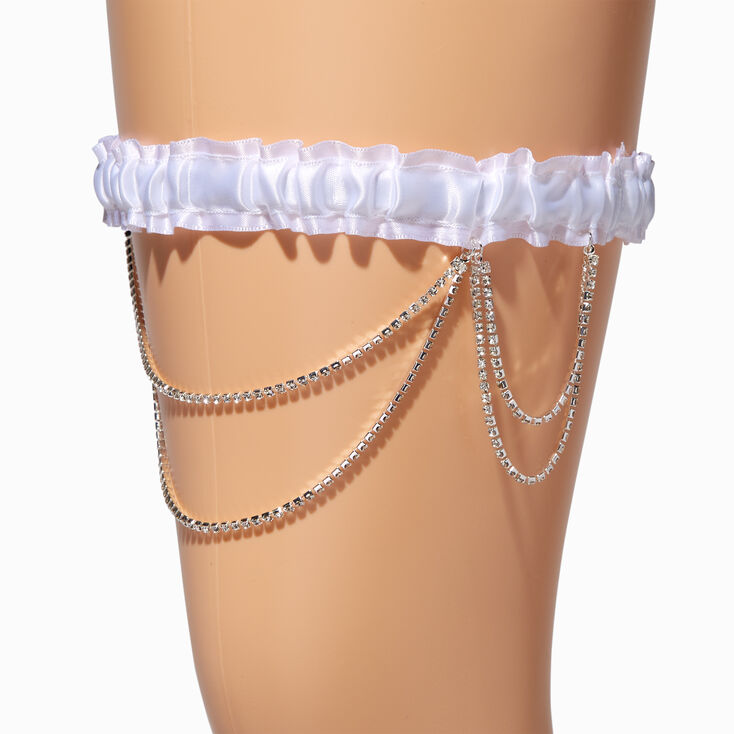 Crystal Double Chain White Satin Wedding Garter,