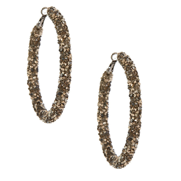 Hematite 60MM Crystal Hoop Earrings,